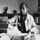 American writer James Baldwin poses in front of his typewriter in his house in St. Paul de Vence, France, on March 15, 1983. (AP Images/Photo Pressenia)